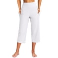 thumbnail image 2 of CUZIBR Women'S Capri Yoga Pants With Pocket High Waist Wide Leg Baggy Workout Stretch Pants Trendy Gym Running Everyday Activewear Cozy Dates Bottoms,White,L, 2 of 7
