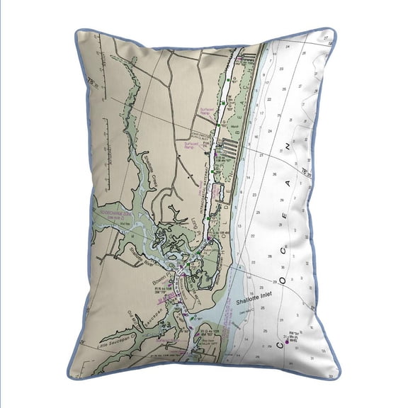 Betsy Drake Interiors Holden Beach, NC Nautical Map Large Corded Indoor/Outdoor Pillow 16x20
