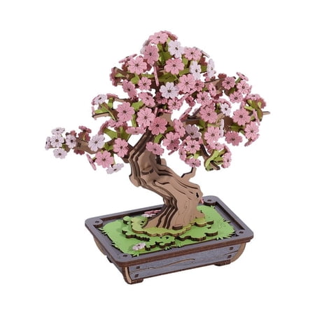 ROBOTIME Sakura Bonsai Wooden 3D Puzzles Artificial Cherry Blossom Tree DIY Model Craft Kits for Bookshelf Decor Office Art Creative Gifts for Adults Teens Kids