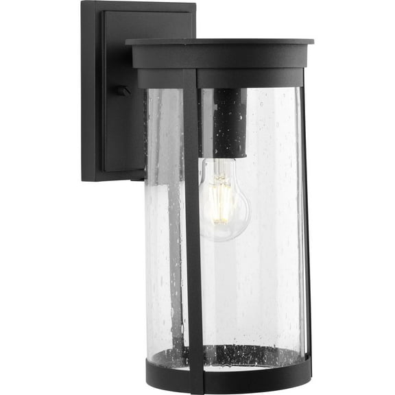 Progress Lighting Belden 1-Light Outdoor Wall Lantern in Black, Clear Seeded Glass, Wet Rated