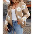 thumbnail image 6 of Women'S Floral Print Cardigan Long Sleeve Open Front Button Down V Neck Knitted Sweaters Camel Color L, 6 of 7