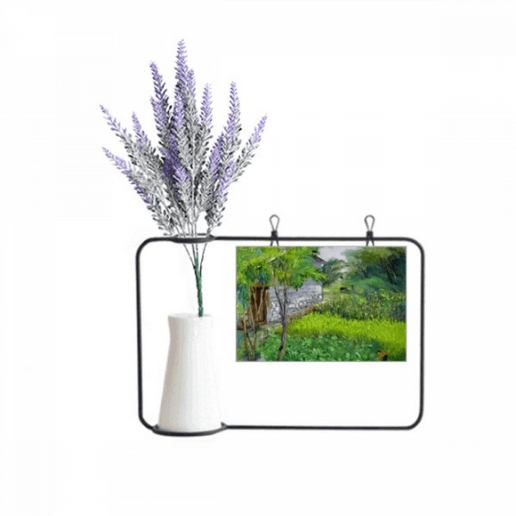Chinese Building Farm Tree Illustration Artificial Lavender Flower Vase Bottle Card