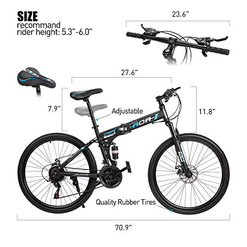 AOA 26'' Folding Bike 3 Spokes Full Suspension Mountain Bicycle with Dual Disc Brake MTB Bike for Adult Men & Women Black 
