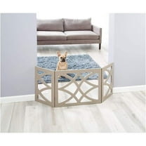 Bilot Gray Wooden Curves Design 3 Panels Pet Gate -19 Inches Tall Expands Up to 48'' Freestanding Tri Fold Durable Wooden Dog Fence-Indoor/Outdoor Pet Barrier for Stairs,Doorways