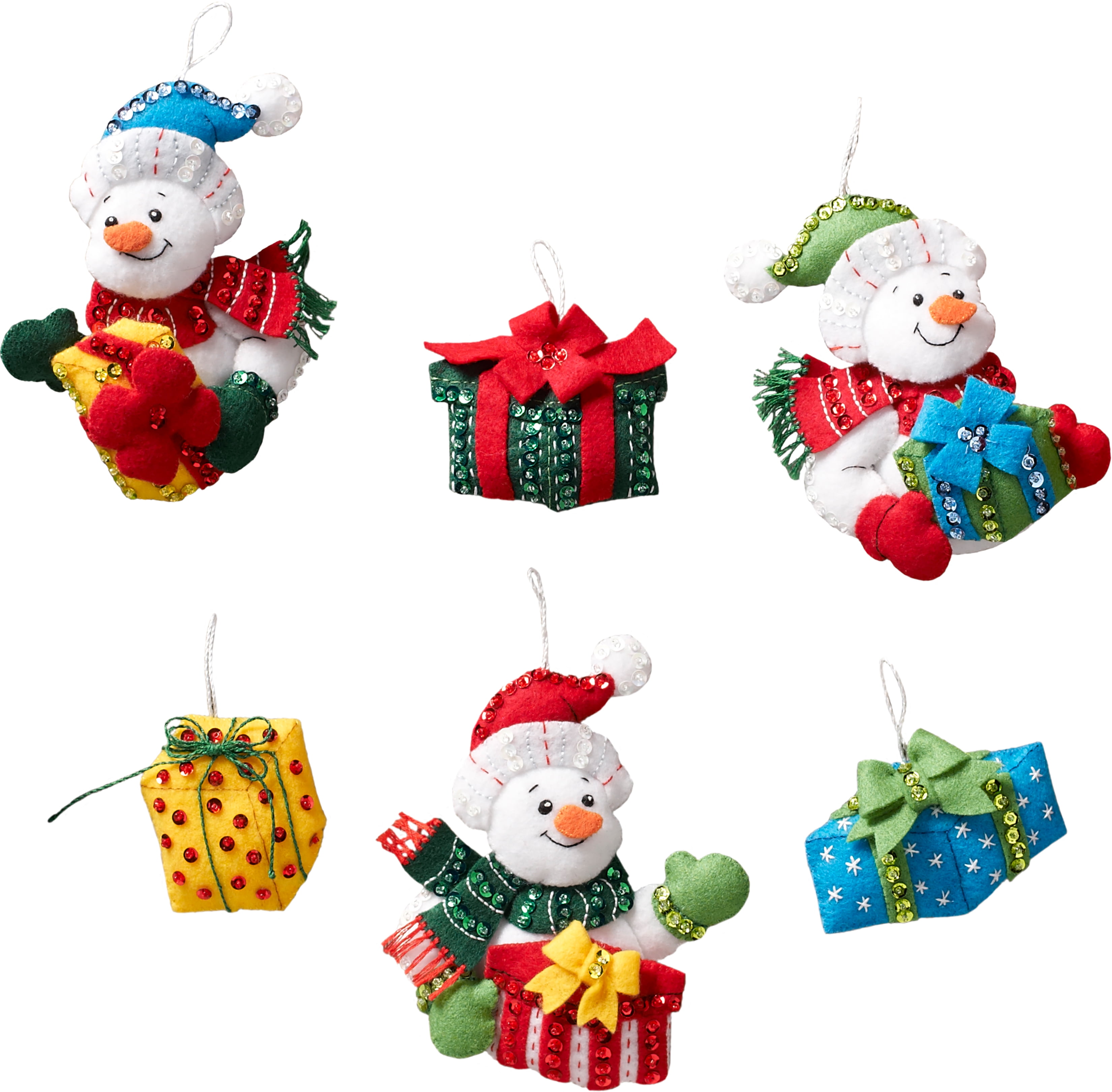 Bucilla Felt Ornaments Applique Kit 4.5"X4.5" Set of 6-Snowmen W