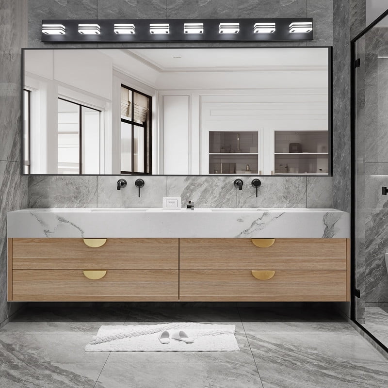 52" Modern Black 8-Light LED Vanity Light with Acrylic Shades, Dimmable Energy-Efficient Bathroom Lighting Fixture for Mirror, Dressing Room, Powder Room, Hardwired Wall Mount