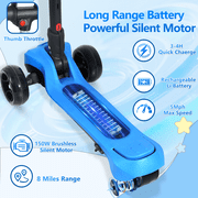 Electric Scooter for Kids Ages 3-8, 3-Wheel Foldable Light-Up Scooter with Full Body LED, Wide Deck, Thumb Accelerator, 3 Adjustable Heights, 5MPH Safe Speed, Electric Scooter for Boys & Girls,Blue