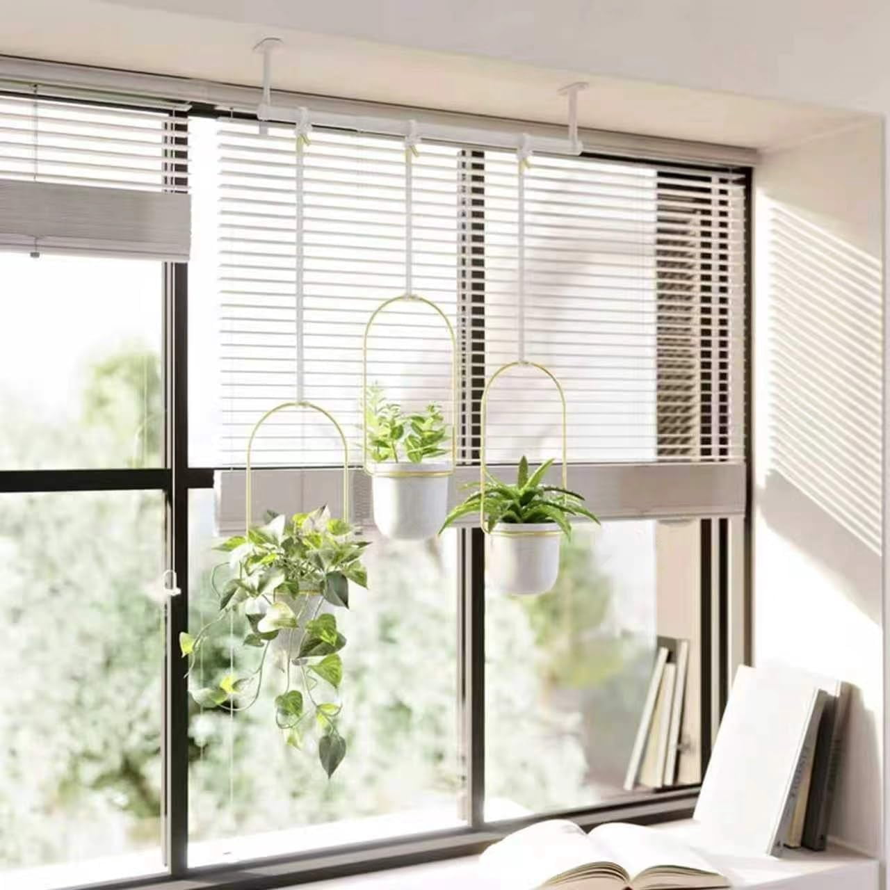 Adjustable Window Planter Hanger Set – Metal Rod with Adjustable Brackets, Indoor Outdoor Use for Flowers, Herbs, Succulents, Balcony Railing
