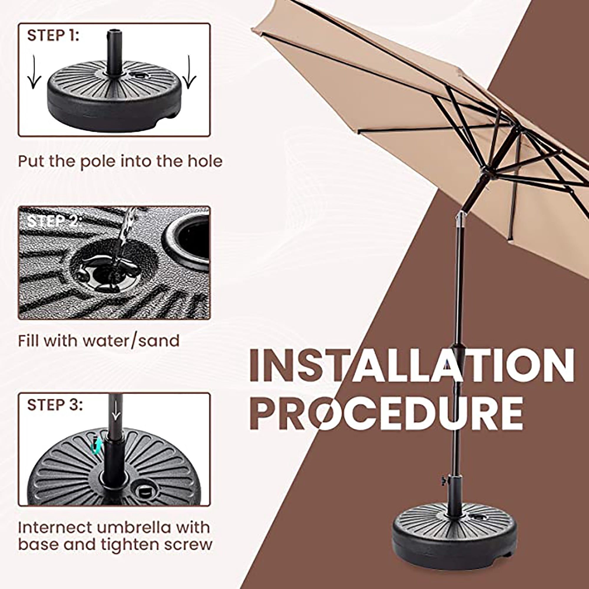 JEAREY 50 lbs Heavy Duty Umbrella Base, Fillable Plastic Patio Black Round