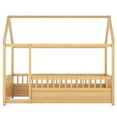 thumbnail image 3 of Bellemave Twin Size Montessori Bed, Wood Twin House Beds with Fence, Floor Bed with Roof for Bedroom Playroom（Natural）, 3 of 8