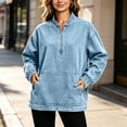 thumbnail image 4 of JGGSPWM Women's Denim Pullover Loose Tops with Pockets Oversized Quarter Zip Vintage Distressed Sweatshirt Long Sleeve Jean Top Blue S, 4 of 8