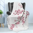 thumbnail image 4 of East Soft Flannel Fleece Blanket, Illustration of Japanese Cherry Branches with Blooming Flowers Spring Themed Boho Art, Cozy Plush for Indoor and Outdoor Use, 50" x 60", Pink White, by Ambesonne, 4 of 5