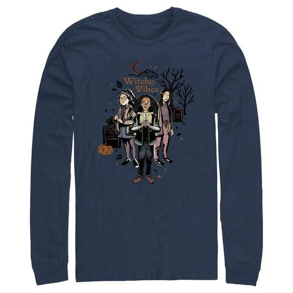 Men's Hocus Pocus 2 Witchy Vibes Portrait Long Sleeve Shirt Navy Blue Medium