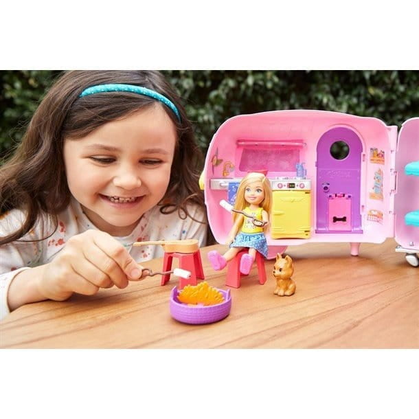 Barbie Club Chelsea Camper Playset Blonde Small Doll Puppy Car