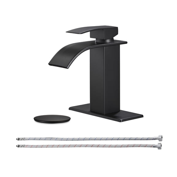 Waterfall Single Handle Single Hole Bathroom Faucet with Drain Kit Included in Matte Black