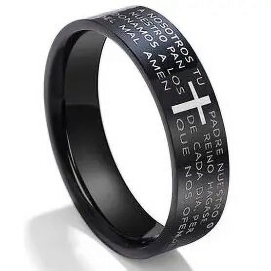 Anillo de acero de titanio inglés para hombres y mujeres, cruz cristiana, anillo de Biblia personalizado, anillo personalizado, anillo grabado