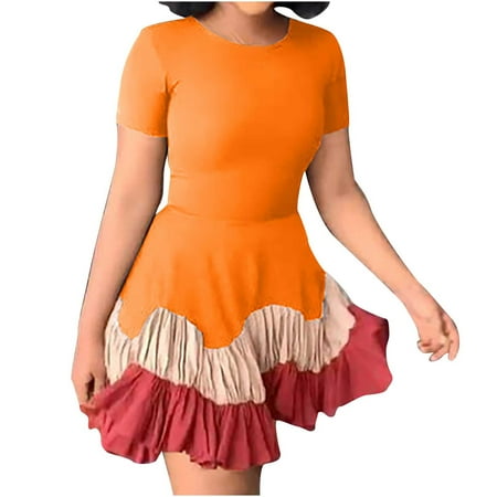 

Juebong Women s Summer Fashion Casual Short Sleeve Beach Splicing Dresses