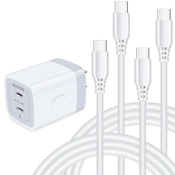 Type C Charger Block with 2PACK USB C Cables 6ft,AILKIN 40W PD Type C Charger Block USB Wall Charger Adapter Plug USB C Brick Power Delivery Fast Charge Quick Charging Charger Block,White