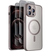 Eryueer Designed for iPhone 12 Pro Max Case, Compatible with MagSafe, with Privacy Screen Protectors X2, [Camera Protection] [15FT Drop Protection] Shockproof Phone Case, 6.7", Natural Titanium