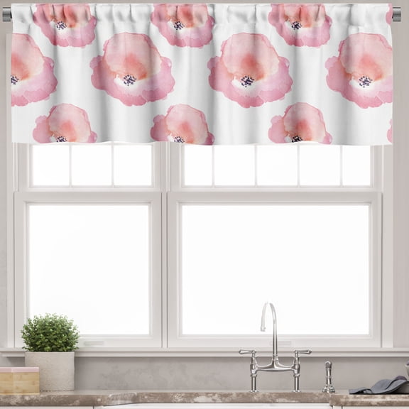 Ambesonne Watercolor Valance Pack of 2, Flower Watercolor Blots, 54"X18", Pink Coral