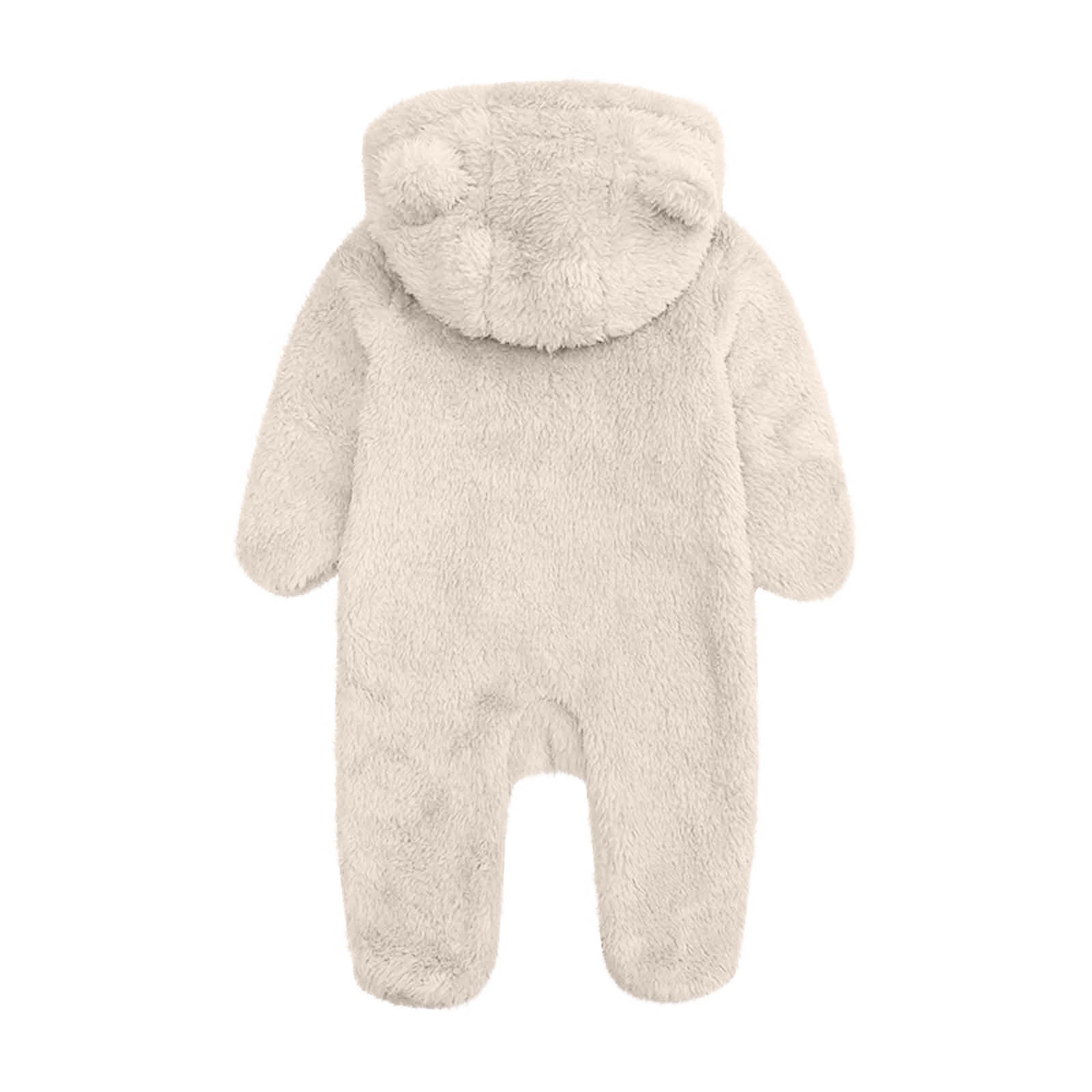 Baby Jumpsuit Baby Snowsuits Winter Fleece Romper with Hood Newborn Bear Snowsuit Boy and Girl One Piece Suit for 0-12 Months, Beige, 9-12 Months