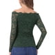 thumbnail image 3 of INSPIRAR CHIC Blusa de Encaje Floral para Mujeres con Mangas Largas Transparentes Off Shoulder XL Verde, 3 of 6