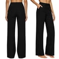 thumbnail image 2 of HKYNLAG Womens Cotton Linen Pants Petite 2026 Summer Lightweight High Waist Straight Leg Solid Beach Lounge Trousers Black L, 2 of 5