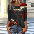 thumbnail image 2 of Pisexur Hauts pour Femmes Décontractés Chic Manches 3/4 Chemises pour Femmes Mode Boho Floral Col Rond T-Shirts pour Femmes Coupe Ample Blouses Légères pour Femmes P-5TG, Rouge, 2 of 7