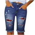 thumbnail image 3 of QATAINLAV Jeans Shorts for Women High Waist, Womens Denim Ripped Bermuda Shorts Casual Distressed Knee Length Stretch Short Jeans with Pockets Sales Today Red L, 3 of 6