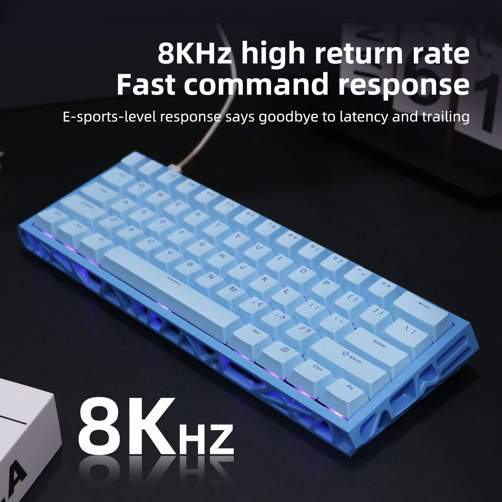 61 Keys Mechanical Keyboard, 60% Layout, Hollow Shell in 6 Colors, RGB Backlit, Full N-Key Rollover, Hot-Swappable Linear Red Switch, Backlit PBT Keycaps