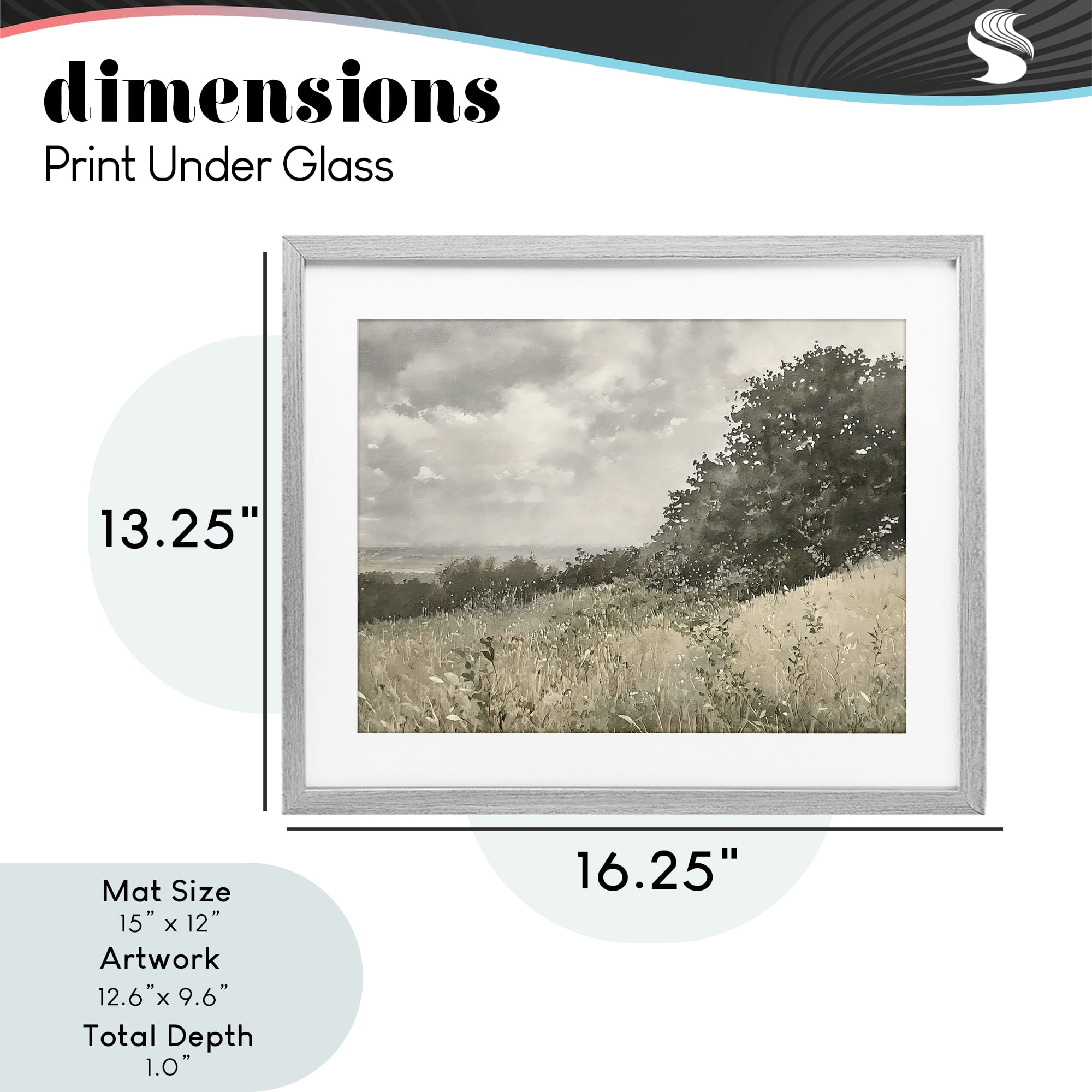 Stupell Industries Soft & Subtle Meadow Landscape Gray Framed Print Under Glass, design by Riley B