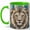 Green, variant on Jeweled Lion Coffee Mug, White Lion Mug, Ceramic 11 oz