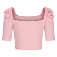 thumbnail image 3 of RYRJJ Women's Elegant Puff Short Sleeve Crop Tops Ribbed Knit Square Neck Basic Slim Fit T-Shirt Blouse(Pink,L), 3 of 5