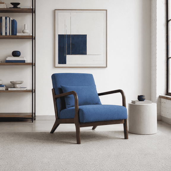 Mid Century Modern Accent Chair with Wood Frame – Cozy Reading Armchair for Living Room, Bedroom or Sunroom (Waist Cushion Included)