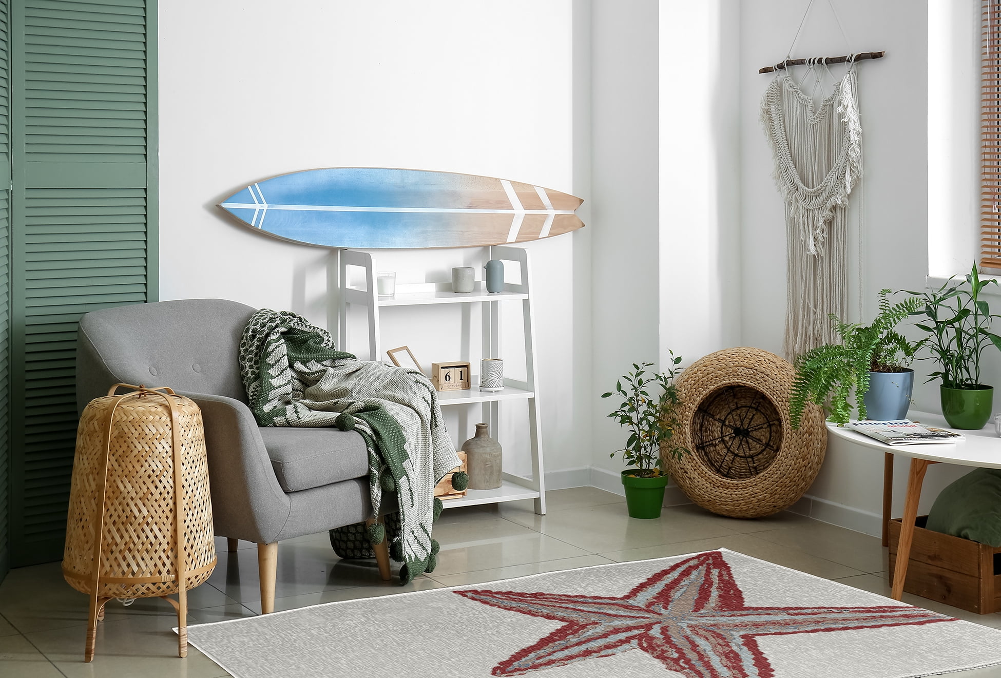 Simply Daisy 4' x 6' Large Starfish Nautical Chenille Rug, Ligonberry Red