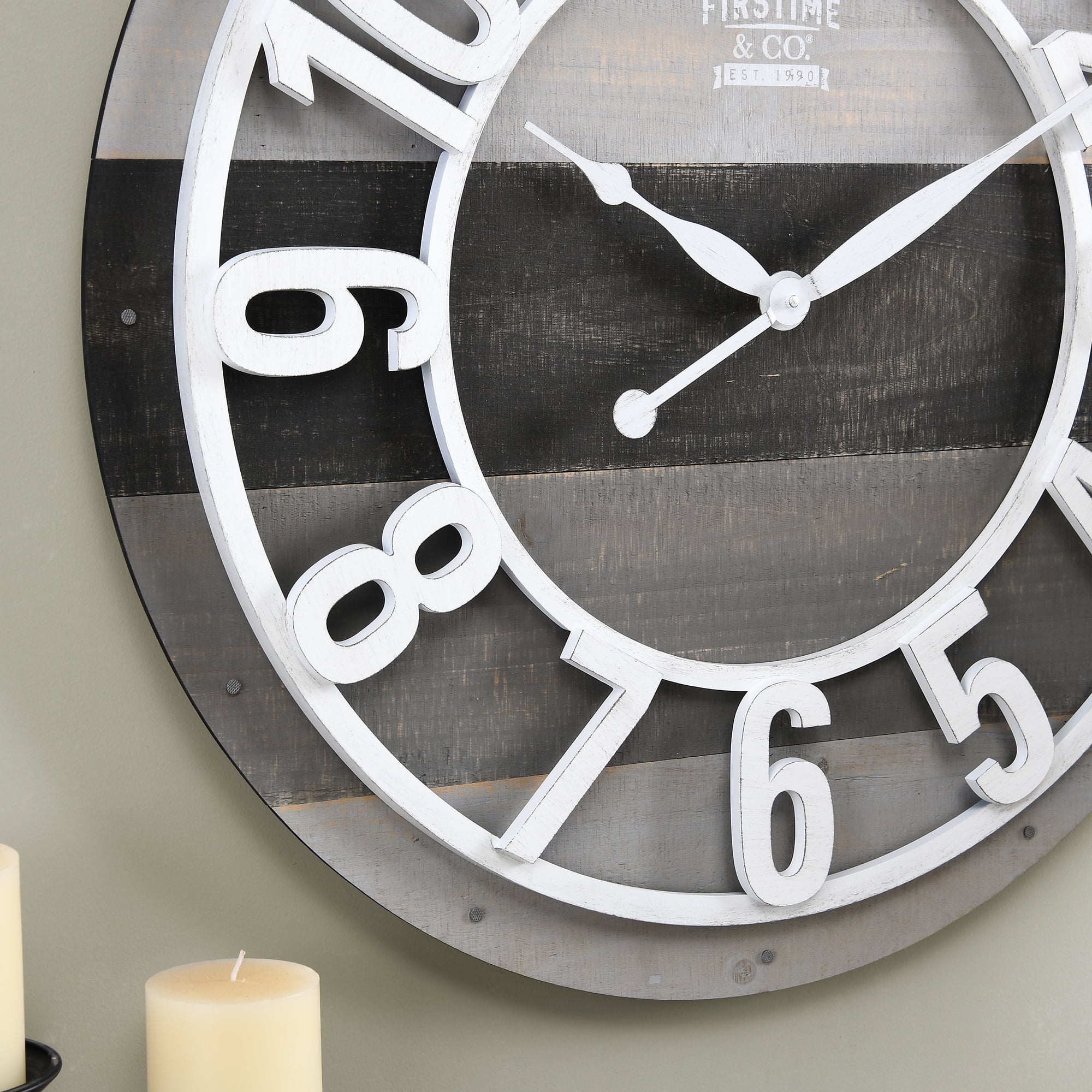 FirsTime & Co. White And Gray Shabby Planks Wall Clock, Farmhouse, Analog, 27 x 1.75 x 27 in