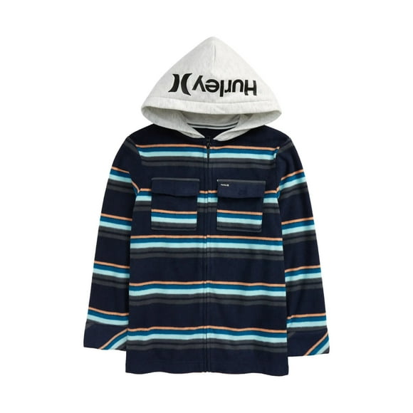 Hurley Kids' Polar Fleece Hooded Jacket In Obsidian Size XL