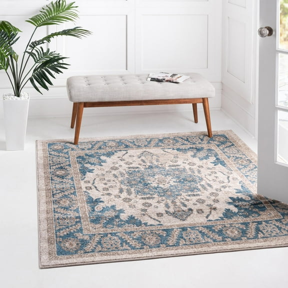 Unique Loom Salzburg Collection Area Rug - Altstadt (8' Square Cream/Gray)