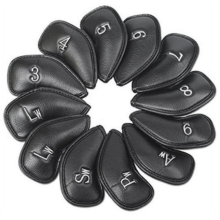 12pcs Golf Club Covers, Golf Head Covers Set Black Golf Iron Headcovers Protection Accessories for Most Golf Club