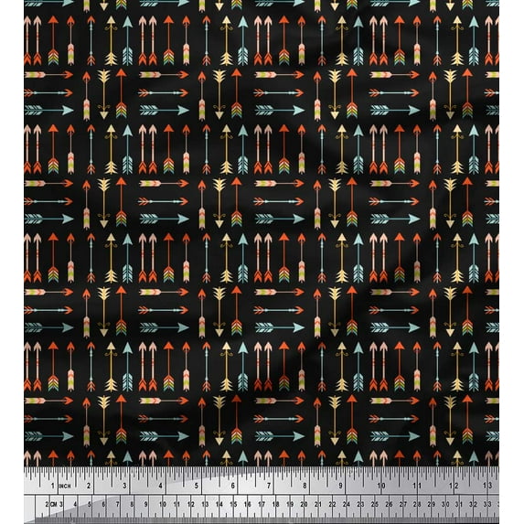 Soimoi Black Rayon Crepe Fabric Arrow Tribal Fabric Prints By Yard 46 Inch Wide