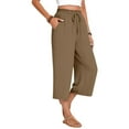 thumbnail image 6 of Womens Linen Cropped Pants, Drawstring High Waisted Wide Leg Casual Loose Capris Trousers with Pockets Beach Vocation Clothes Khaki L, 6 of 9