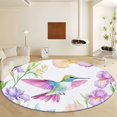 thumbnail image 2 of Round Rug White 6ft Watercolor Hummingbird Iris Purple Area Indoor Circle Rug Round Washable Rug, Floor Mat Print Non Slip Carpet Kitchen Living Room Dining Room Playroom Decor, 2 of 7