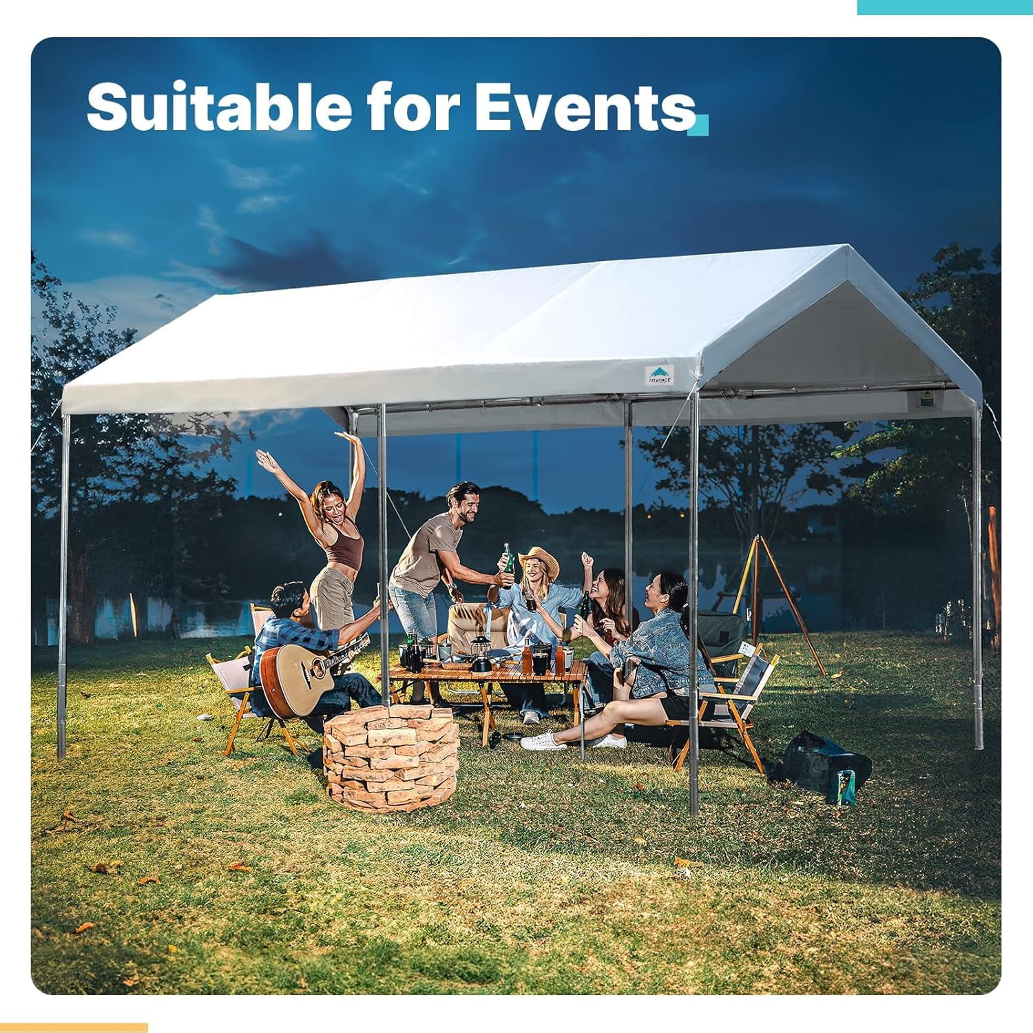 ADVANCE OUTDOOR 10x15 ft Carports Heavy Duty Car Canopy Garage Party Tent Boat Shelter, Adjustable Height from 9.5 ft to 11 ft, White