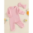 thumbnail image 3 of Suealasg Baby Girls Full Length Jumpsuit 3 6 9 12 18 Months Infant Long Sleeve Ribbed Rompers Headband Spring Fall Bodysuit Clothes for Newborn Girls, 3 of 7