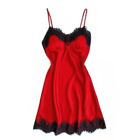 Womens Lingerie Strap Lace Lingerie Satin Slip Dress for Women V Neck Soft Sleepwear Sexy Sleepwear for Women