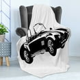 thumbnail image 4 of Cars Soft Flannel Fleece Throw Blanket, Silhouette Classic Sport Car Ac Cobra Roadster American Antique Engine Autosport, Cozy Plush for Indoor and Outdoor Use, 70" x 90", Black White, by Ambesonne, 4 of 5