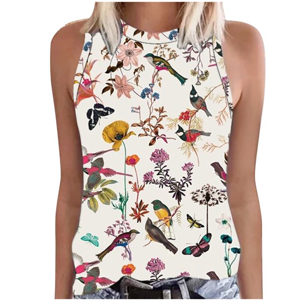 Camiseta holgada sin mangas con cuello redondo y estampado de moda para mujer Pompotops lopia993711