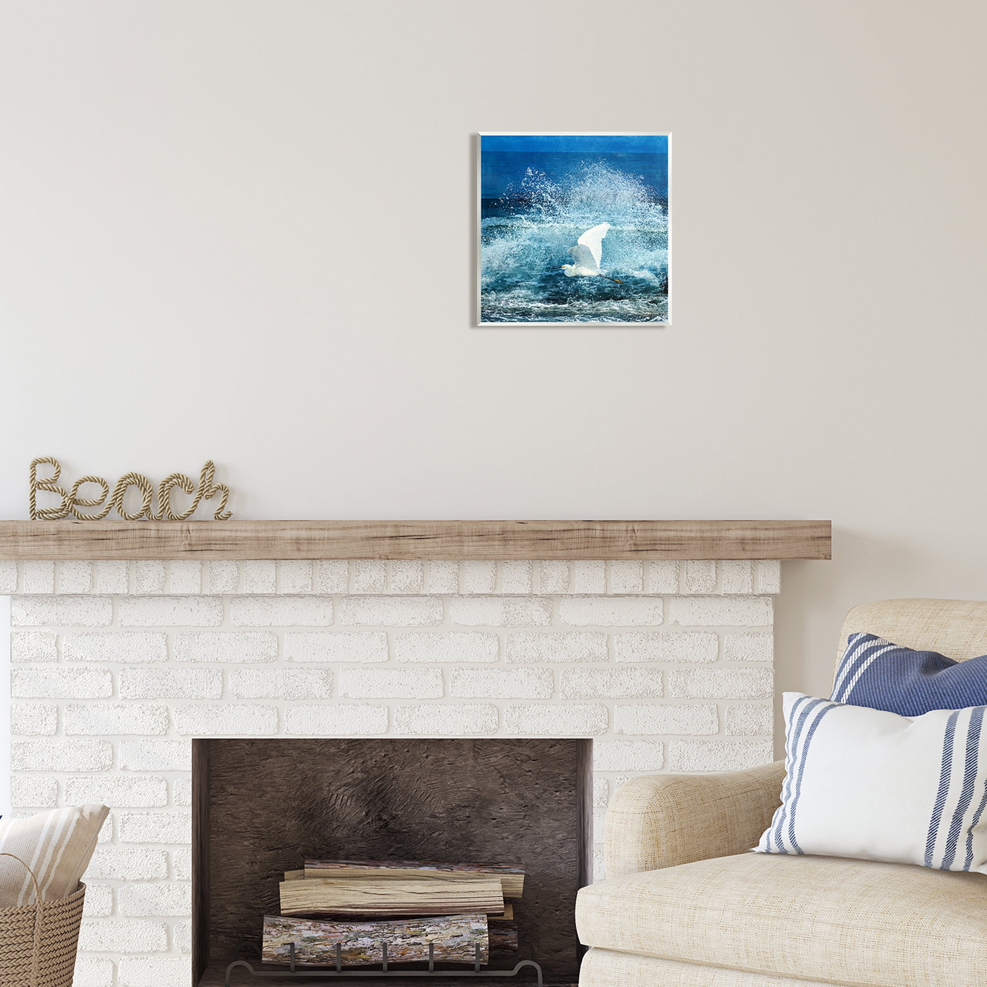 Stupell Industries Egret Flying Waves Splashing Coastal Painting Unframed Art Print Wall Art