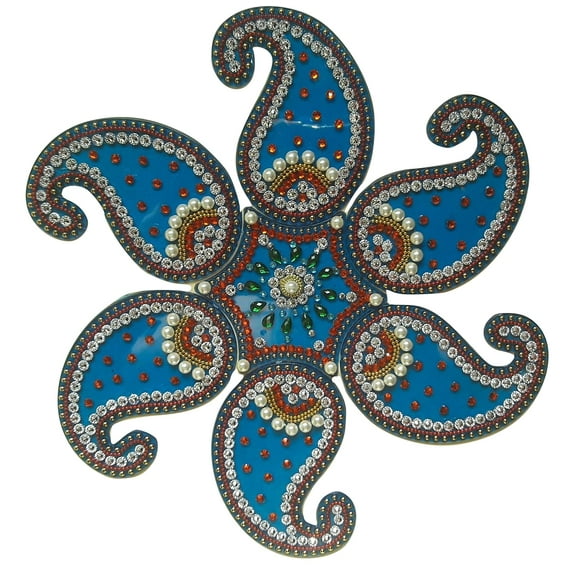 FineArt Handcrafted Decorative Rangoli Set Jewel Stone/Kundan Decorations on Red Acrylic Base 7 Piece Set - for Home Dcor