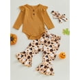 thumbnail image 2 of Suealasg 3Pcs Baby Girls Halloween Clothes Long Sleeve Ribbed Romper +Spider Bat Ghost Pumpkin Print Pants+Headband Sets 3 6 12 18 Months Infant Newborn Girls Fall Pants Set, 2 of 8